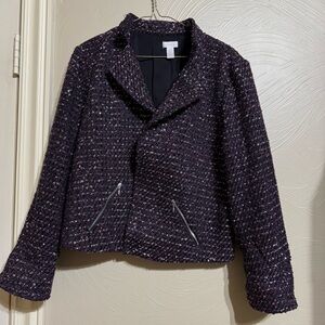 Chico's Tweed Moto Style Jacket - Black with Multi-Colored Flecks